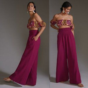 By Anthropologie Smocked Gauzy Wide-Leg Pants